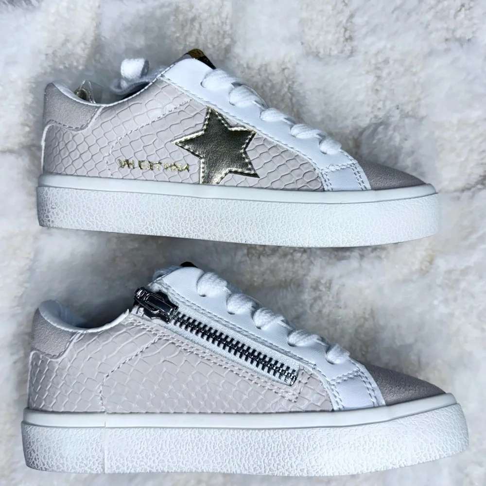 Vintage Havana GOLD STAR WHITE LACED TAUPE CROCO LOW TOP New size 10 Toddler